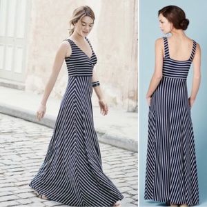 Women’s Boden US 8R Annecy Maxi Dress Navy Blue Stripe WW073 V-Neck Cross Front